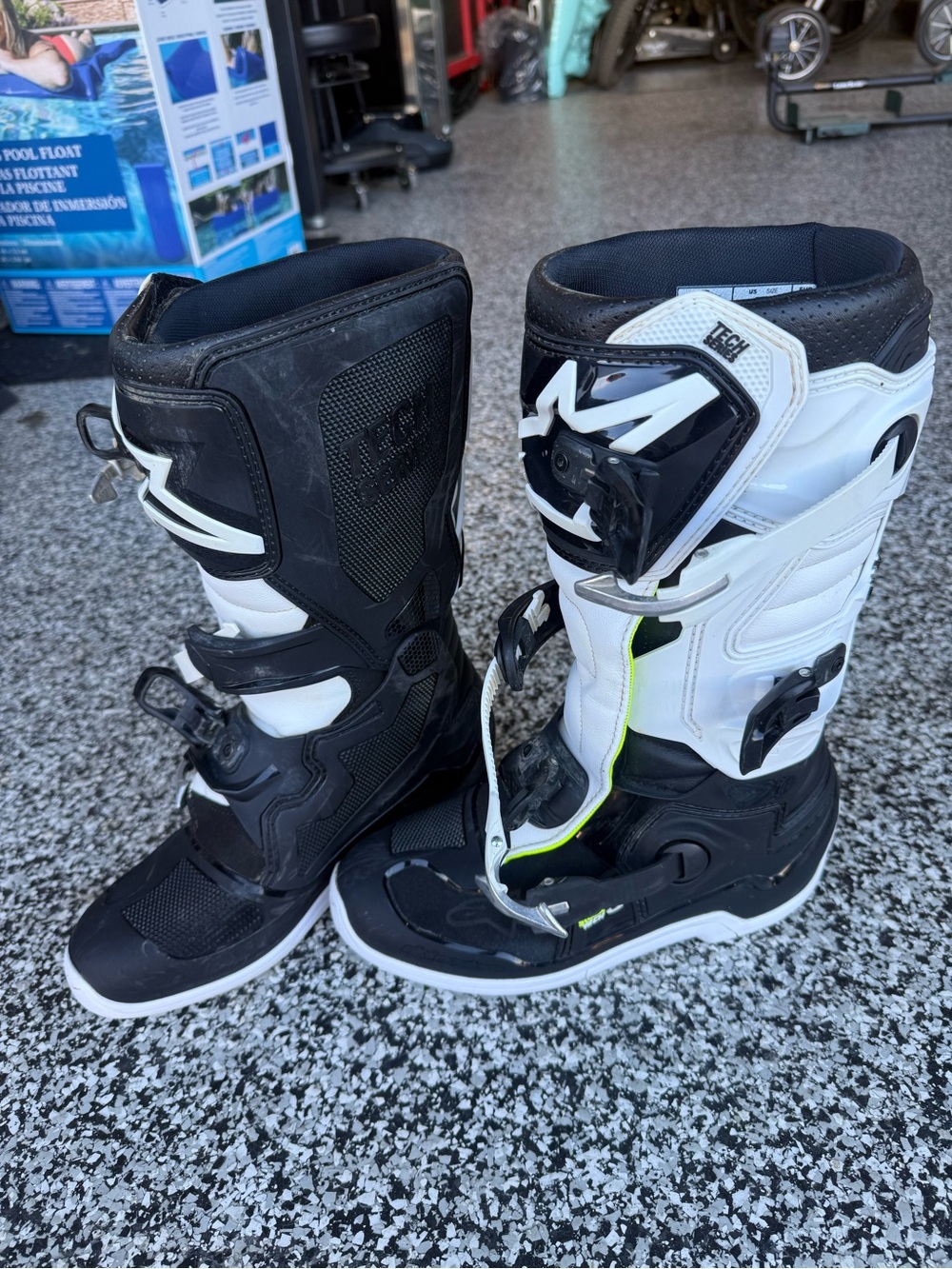 Ladies Motocross Boots in Black and White and lime green